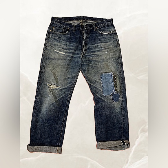 90s Denime selvedge Japanese denim with visible mending - Picture 1 of 1